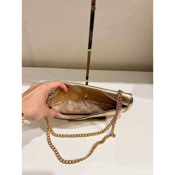 Michael Kors Jet Set Chain Strap Metallic Leather Shoulder Flap Clutch Bag Gold - Picture 11 of 11